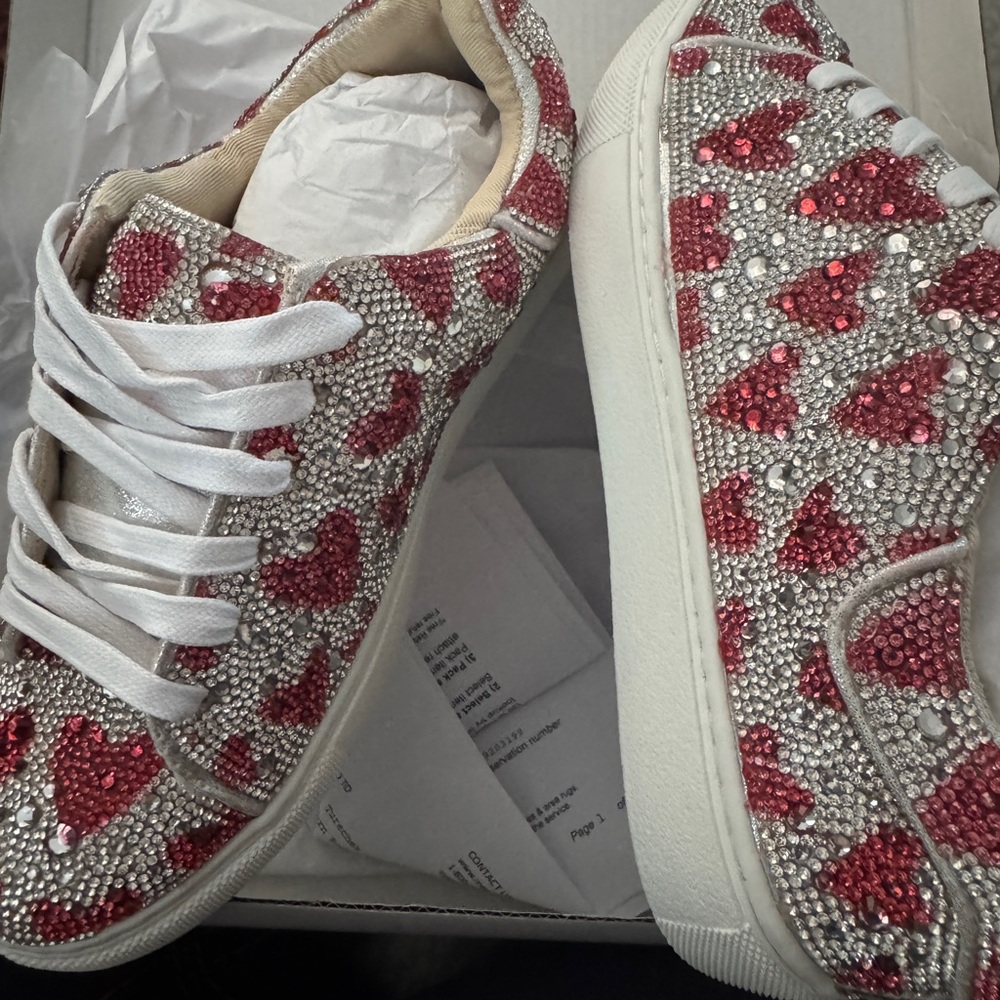 Betsey Johnson Red and Silver Heart Sneakers